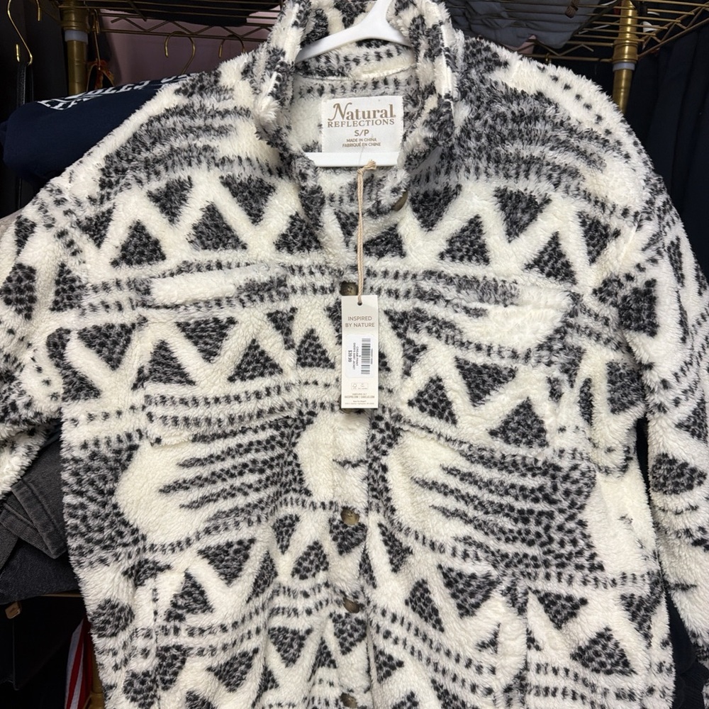 by & by Black and White Patterned Fleece Jacket